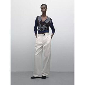 Massimo Dutti Womens Wide Leg Trousers EU 36 US 4 Off-White Pleated 5007/807 NWT
